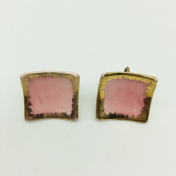 Mid Century Modern Retro Pink Gold Vintage Porcelain Screw Back Earrings Mod - Picture 6 of 7
